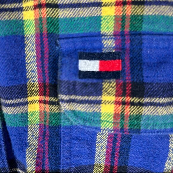 Tommy Hilfiger Women’s Blue Plaid Cotton Flannel Snap Sz 12 - Picture 6 of 8